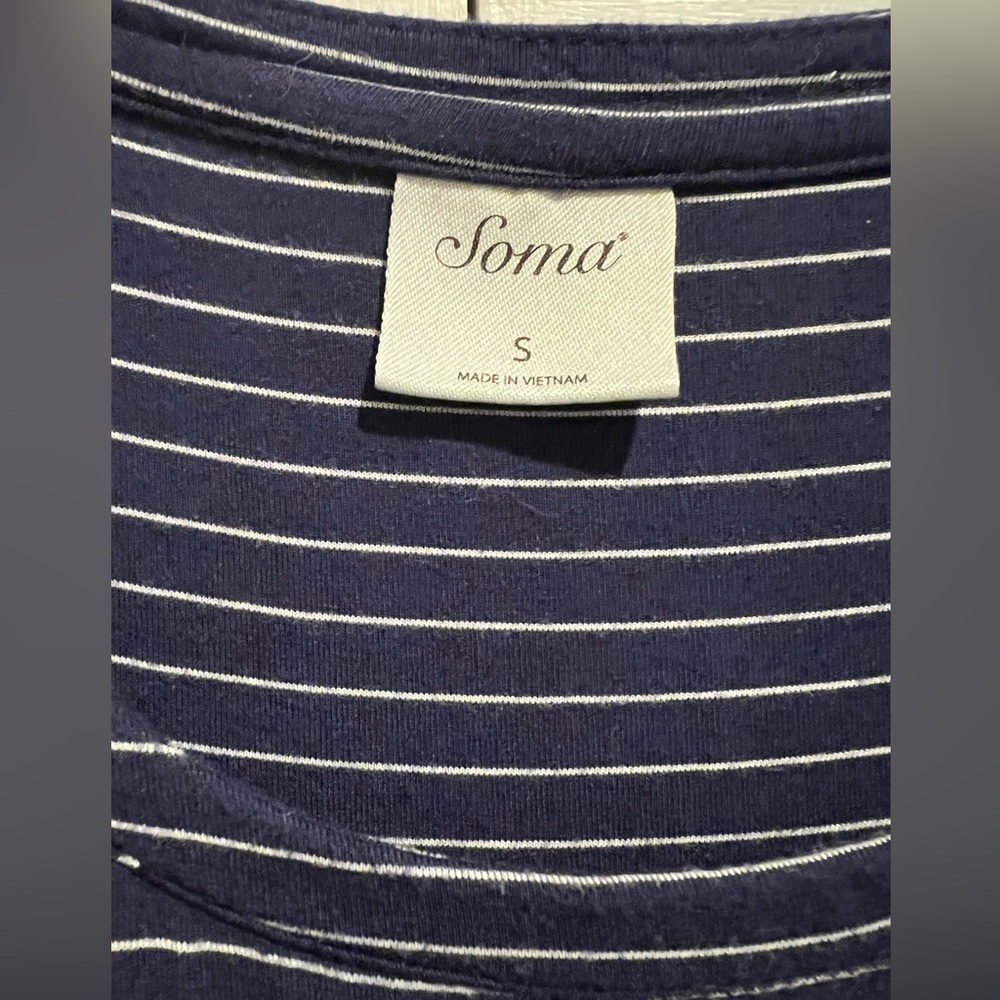 SOMA 💙Short Sleeve, Long Sleep Shirt - Navy Blue with White Stripes -Nightshirt - Picture 2 of 8
